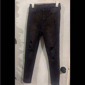 Black heart/ faded black ripped jeans/jegging.